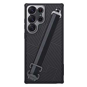 Θήκη Samsung Galaxy S23 Ultra NiLLkin Strap Case Series Πλάτη με Ειδική Λαβή για κράτημα από σκλήρό Premium TPU μαύρο