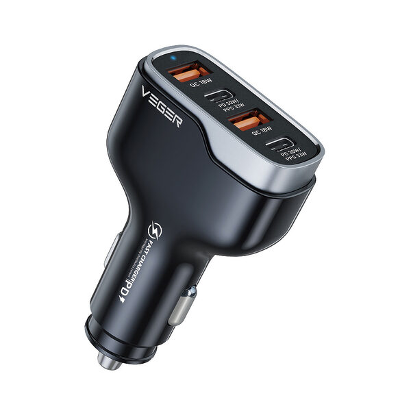 Φορτιστής Αυτοκινήτου VEGER Quad Port Fast Charge PD 3.0 2x Type-C 2 x USB-A  66W (CC53) μαύρο