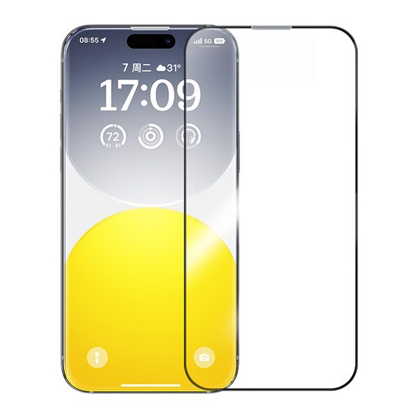 Baseus Sapphire Υψηλής Ποιότητας Προστατευτικό γυαλί Tempered Glass για iPhone 15 Pro Max Πλήρης Κάλυψη - Ενισχυμένες Άκρες & Εργαλείο Εγκατάστασης