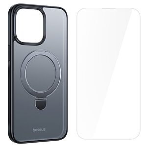 Θήκη iPhone 15 Baseus Smart Ring Series Silicone Sockproof συμβατό με Magsafe φορτιστή και προστασία οθόνης (Tempered Glass) Πλάτη TPU μαύρο