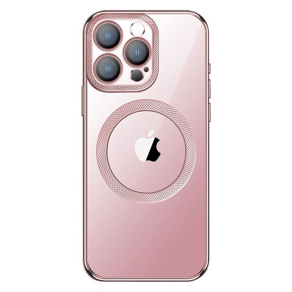 Θήκη iPhone 15 KSTDESIGN Magnetic Metal Frame Series συμβατό με Magsafe φορτιστή Transparent Πλάτη TPU ροζ