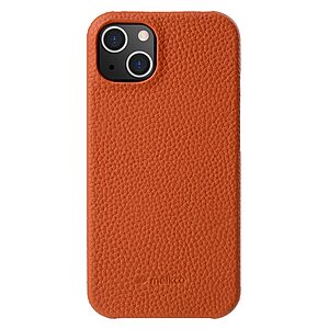 Θήκη iPhone 15 MELKCO Πλάτη Shock-Proof από Premium αυθεντικό δέρμα Genuine Cowhide πορτοκαλί