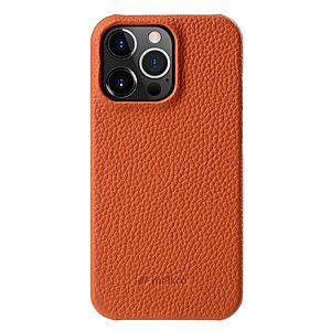 Θήκη iPhone 15 Pro Max MELKCO Πλάτη Shock-Proof από Premium αυθεντικό δέρμα Genuine Cowhide πορτοκαλί