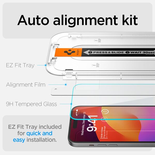 Spigen® Tempered EZ Fit GLAS.tR για iPhone 15 Plus Γυαλί Προστασίας οθόνης 9H με Εργαλείο Τοποθέτησης EZ Fit - Image 7