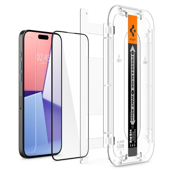 tempered glass spigen ez fit glastr iphone15 pro max tool black 1