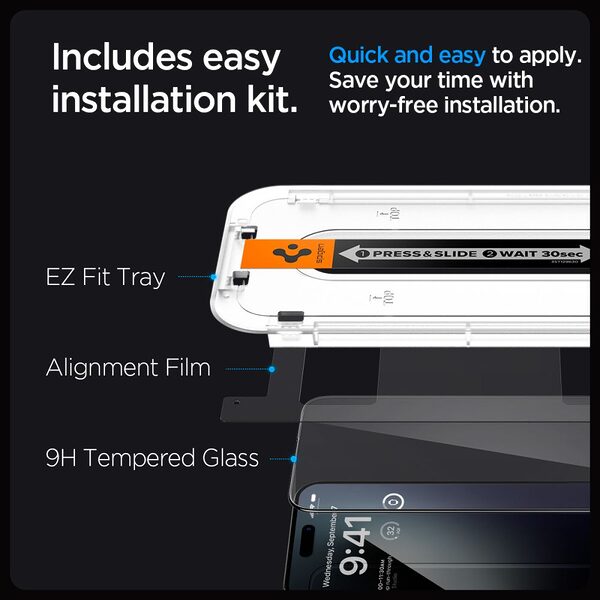 tempered glass spigen ez fit glastr iphone15 pro max tool black 8