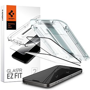 Spigen® Tempered EZ Fit GLAS.tR για iPhone 15 Pro Γυαλί Προστασίας οθόνης 9H [x2.Σετ] με Εργαλείο Τοποθέτησης EZ Fit - Black
