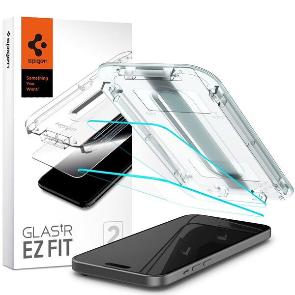 Spigen® Tempered EZ Fit GLAS.tR για iPhone 15 Γυαλί Προστασίας οθόνης 9H [x2.Σετ] με Εργαλείο Τοποθέτησης EZ Fit
