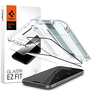 Spigen® Tempered EZ Fit GLAS.tR για iPhone 15 Γυαλί Προστασίας οθόνης 9H [x2.Σετ] με Εργαλείο Τοποθέτησης EZ Fit - Black