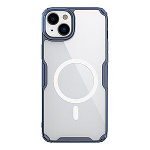 Θήκη iPhone 15 NiLLkin Nature Magnetic Series Silicone Sockproof συμβατό με MagSafe φορτιστή Transparent Πλάτη TPU μπλε