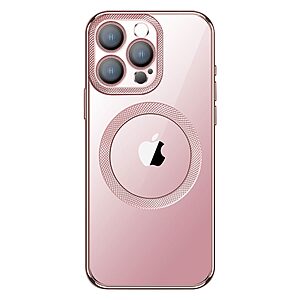 Θήκη iPhone 15 Plus KSTDESIGN Magnetic Metal Frame Series συμβατό με MagSafe φορτιστή Transparent Πλάτη TPU ροζ