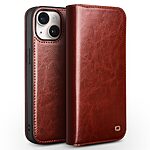 Θήκη iPhone 15 Plus QIALINO book με μαγνητικό κούμπωμα από Premium αυθεντικό δέρμα Genuine Cowhide καφέ