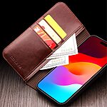 Θήκη iPhone 15 Plus QIALINO book με μαγνητικό κούμπωμα από Premium αυθεντικό δέρμα Genuine Cowhide καφέ - Image 3