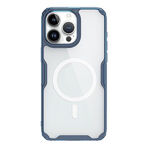 Θήκη iPhone 15 Pro Max NiLLkin Nature Magnetic Series Silicone Sockproof συμβατό με MagSafe φορτιστή Transparent Πλάτη TPU μπλε