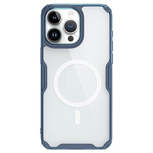 Θήκη iPhone 15 Pro NiLLkin Nature Magnetic Series Silicone Sockproof συμβατό με MagSafe φορτιστή Transparent Πλάτη TPU μπλε
