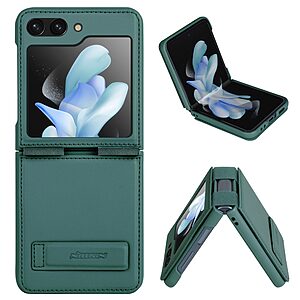 Θήκη Samsung Galaxy Z Flip5 5G NiLLkin Qin Series με υποδοχή για κάρτες Flip Wallet Ελαστικό κράτημα και συνθετικό δέρμα πράσινο