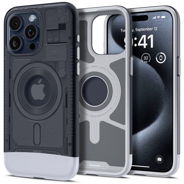 Spigen® Classic C1 (MagFit): Θήκη για iPhone 15 Pro Max με Ρετρό Διαφανές Σχέδιο Εμπνευσμένο από το Apple iMac G3 - Graphite