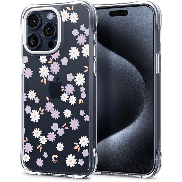 Spigen® Cyrill Cecile για iPhone 15 Pro: Κομψή θήκη σιλικόνης με Μοτίβο Dream Daisy και Προηγμένη Προστασία από Πτώσεις και Γρατζουνιές