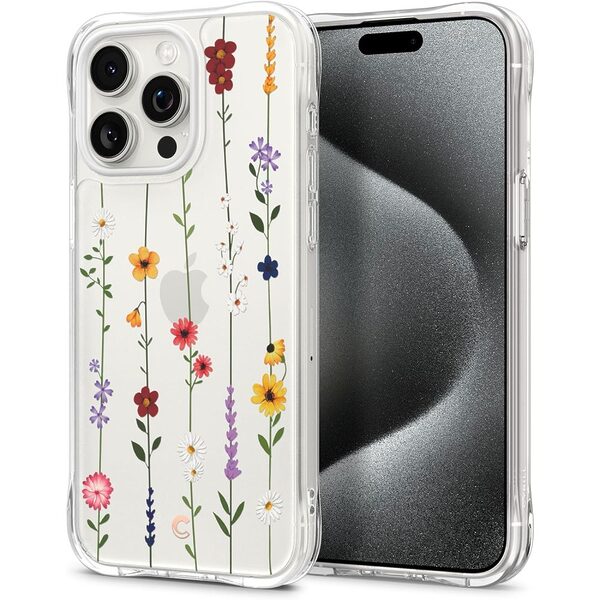 Spigen® Cyrill Cecile για iPhone 15 Pro: Κομψή θήκη σιλικόνης με Μοτίβο Flower Garden και Προηγμένη Προστασία από Πτώσεις και Γρατζουνιές