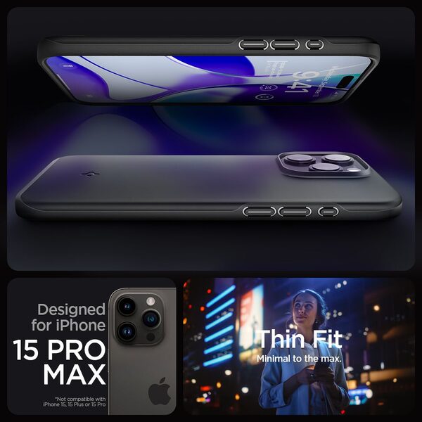 Spigen® Thin Fit για iPhone 15 Pro Max: Υπερ-Λεπτή, Ανθεκτική και Εύκαμπτη Θήκη (1,55mm), από Premium Πλαστικό – Black - Image 9
