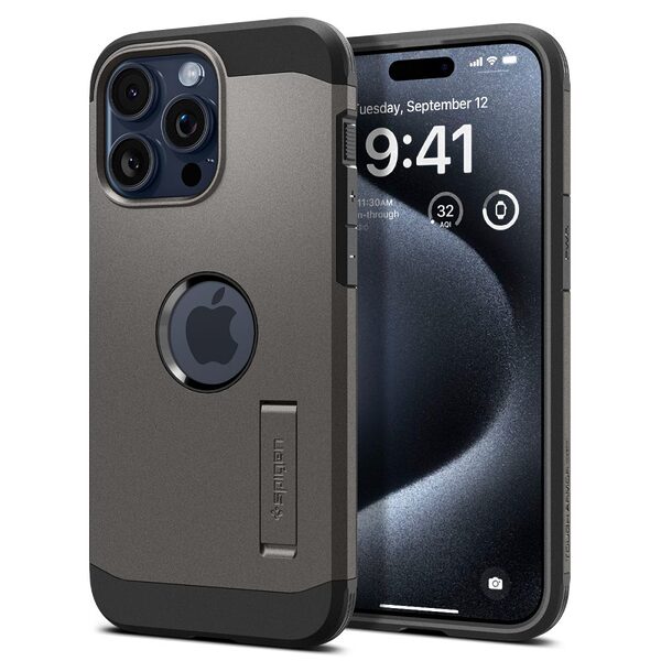 Spigen® Tough Armor Mag για iPhone 15 Pro Max: Υβριδική Θήκη MagSafe με Πιστοποίηση Αντοχής MIL-STD 810G-516.6, Ενσωματωμένη Βάση – GunMettal - Image 9