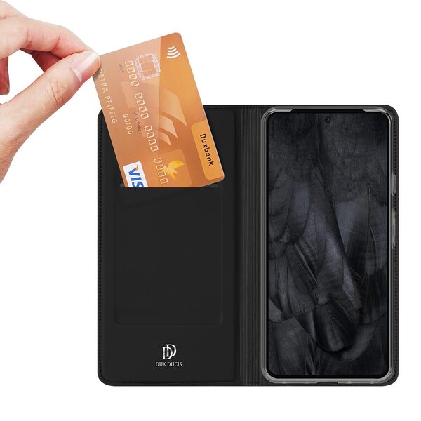 υποδοχή καρτών και μαγνητικό κούμπωμα Flip Wallet από συνθετικό δέρμα και TPU μαύρο