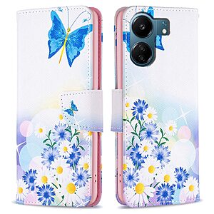 Θήκη Xiaomi Redmi 13C / Poco C65 OEM Blue Butterfly & Flowers με βάση στήριξης