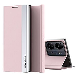 Θήκη Xiaomi Redmi 13C / Poco C65 New Design Leather Stand Cover από συνθετικό δέρμα ροζ