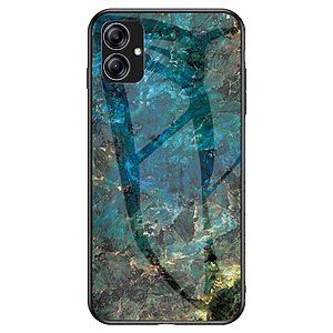 Θήκη Samsung Galaxy A04e / F04 OEM σχέδιο Marble με Πλάτη Tempered Glass TPU σμαραγδί