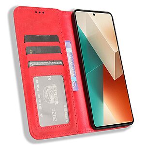 υποδοχή καρτών και μαγνητικό κούμπωμα Flip Wallet από συνθετικό δέρμα και TPU κόκκινο
