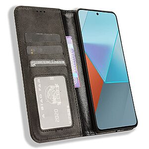 υποδοχή καρτών και μαγνητικό κούμπωμα Flip Wallet από συνθετικό δέρμα και TPU μαύρο