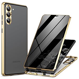 Θήκη Samsung Galaxy S24 5G Mad Mask Metal Frame Series με μαγνητικό μεταλλικό πλαίσιο και διπλό Anti-Spy Φιμέ Tempered Glass για προστασία 360° μοιρών χρυσό
