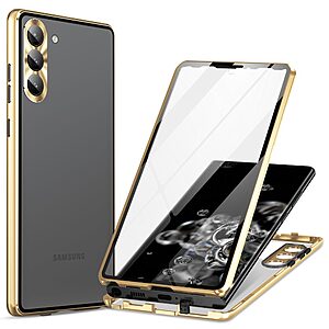 Θήκη Samsung Galaxy S24 5G Mad Mask Metal Frame Series με μαγνητικό μεταλλικό πλαίσιο και διπλό Tempered Glass για προστασία 360° μοιρών χρυσό