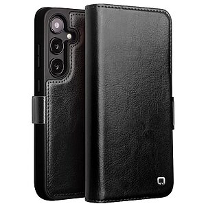 Θήκη Samsung Galaxy S24 5G QIALINO book v3 με μαγνητικό κούμπωμα από Premium αυθεντικό δέρμα Genuine Cowhide μαύρο