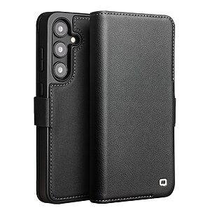 Θήκη Samsung Galaxy S24 5G QIALINO book v4 με μαγνητικό κούμπωμα από Premium αυθεντικό δέρμα Genuine Cowhide μαύρο