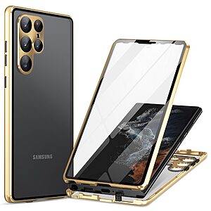 Θήκη Samsung Galaxy S24 Ultra 5G Mad Mask Metal Frame Series με μαγνητικό μεταλλικό πλαίσιο και διπλό Tempered Glass για προστασία 360° μοιρών χρυσό