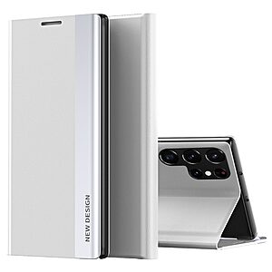 Θήκη Samsung Galaxy S24 Ultra 5G New Design Leather Stand Cover από συνθετικό δέρμα λευκό
