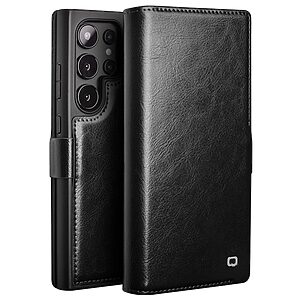 Θήκη Samsung Galaxy S24 Ultra 5G QIALINO book v3 με μαγνητικό κούμπωμα από Premium αυθεντικό δέρμα Genuine Cowhide μαύρο