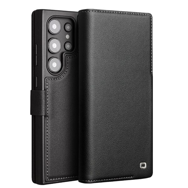 Θήκη Samsung Galaxy S24 Ultra 5G QIALINO book v4 με μαγνητικό κούμπωμα από Premium αυθεντικό δέρμα Genuine Cowhide μαύρο