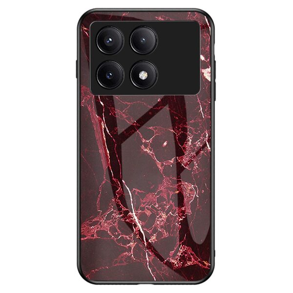 Θήκη Xiaomi Poco X6 Pro 5G OEM σχέδιο Marble με Πλάτη Tempered Glass TPU κόκκινο