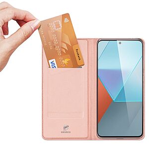 υποδοχή καρτών και μαγνητικό κούμπωμα Flip Wallet από συνθετικό δέρμα και TPU ροζ
