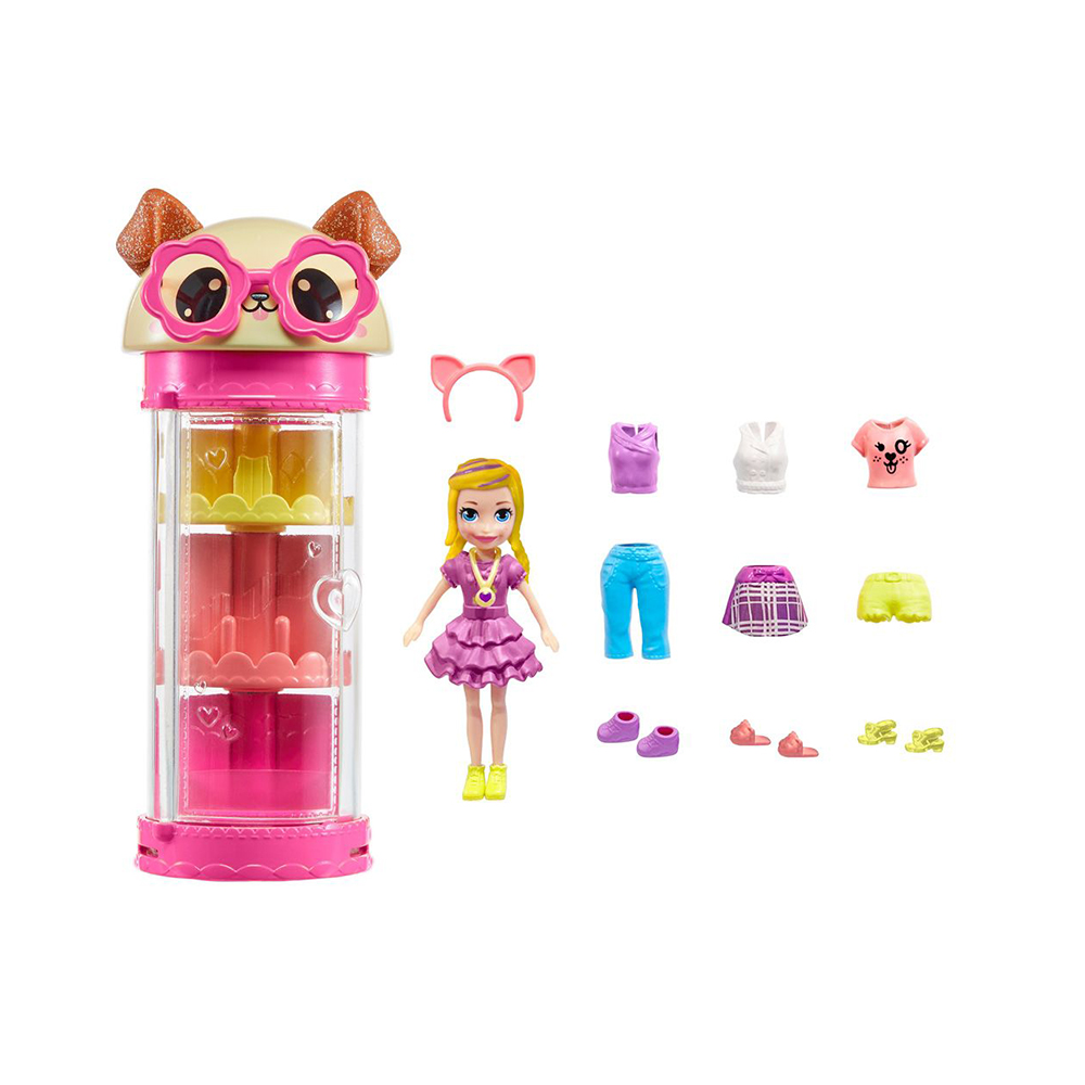 0056355_0 Mattel Παιχνίδι Μινιατούρα Polly Pocket Style Spinner Fashion Closet - Dog για 4+ Ετών (HKW06) (MATHKW06) - Image 1