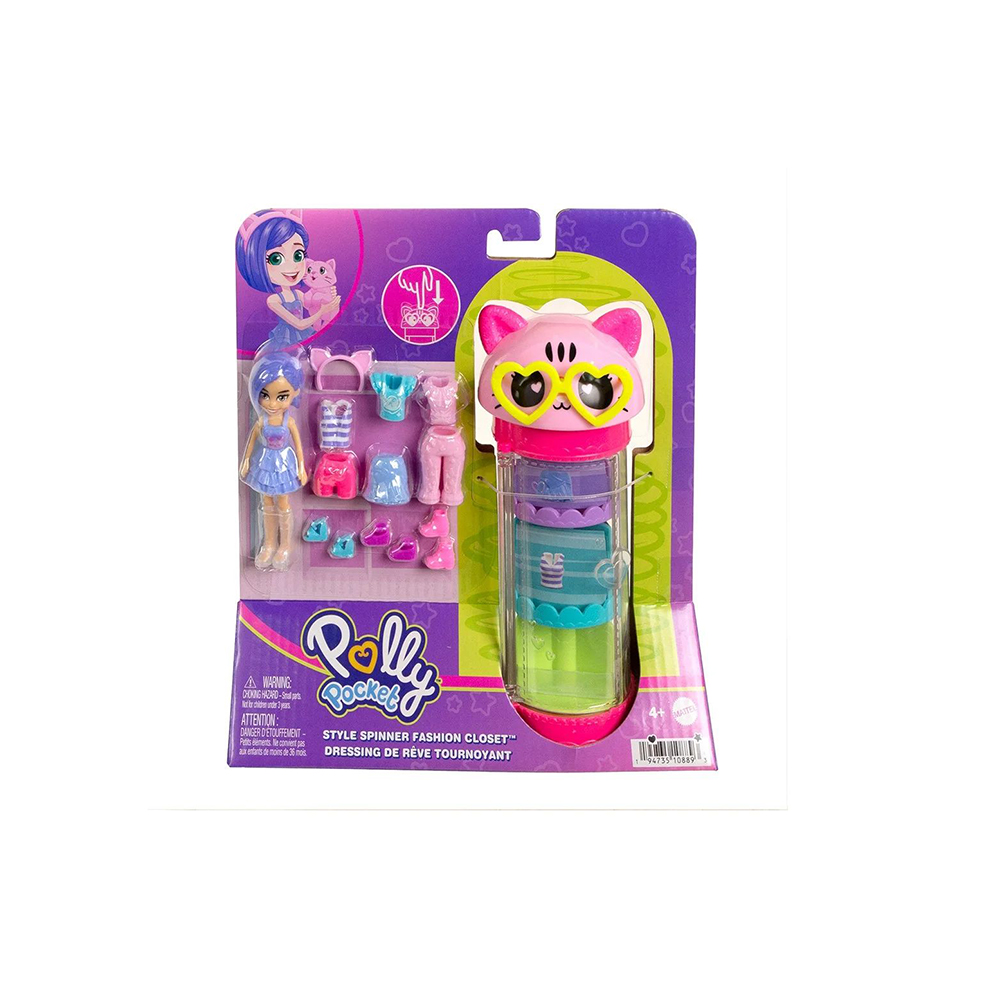 0056356_0 Mattel Παιχνίδι Μινιατούρα Polly Pocket Style Spinner Fashion Closet - Cat (HKW07) (MATHKW07) - Image 1