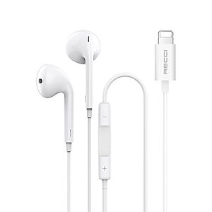 Ακουστικά RECCI REP-L28 για iPhone Earbuds Handsfree Lightning λευκό