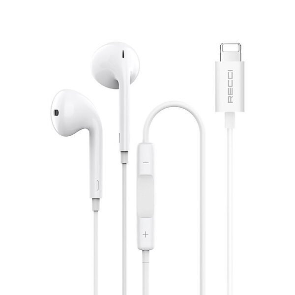 Ακουστικά RECCI REP-L28 για iPhone Earbuds Handsfree Lightning λευκό