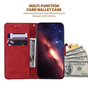 υποδοχές καρτών και μαγνητικό κούμπωμα Flip Wallet από συνθετικό δέρμα κόκκινο