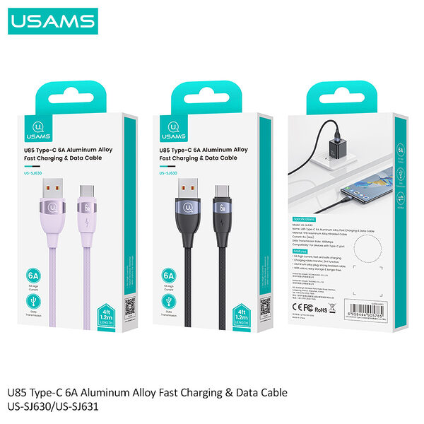 kalodio fortisis fast charging data usams u85 aluminum alloy usb a se type c 6a 1 2m 10 5