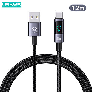 Καλώδιο Φόρτισης Fast Charging και Data USAMS Sufeng Series Digital Display Aluminum Alloy USB-A σε Type-C 6A 1.20m (SJ673USB01) μαύρο