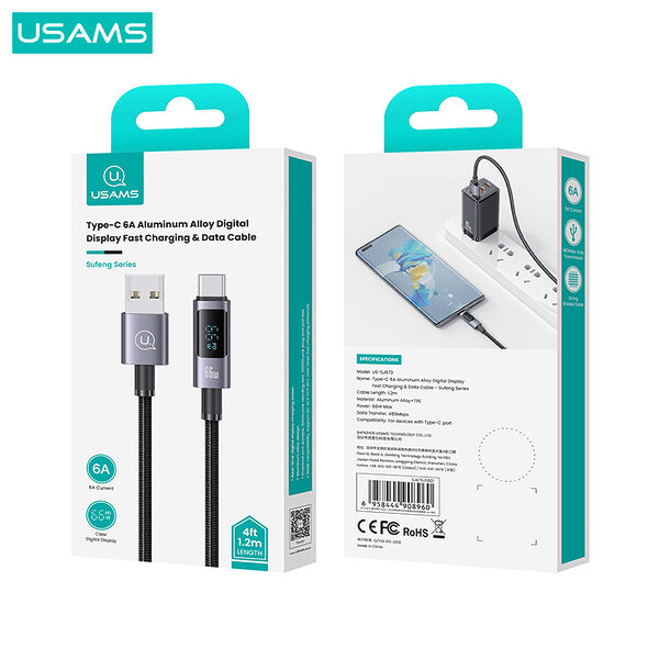 kalodio fortisis fast charging kai data usams sufeng series digital display aluminum alloy usb a se type c 6a 1 20m 30 5