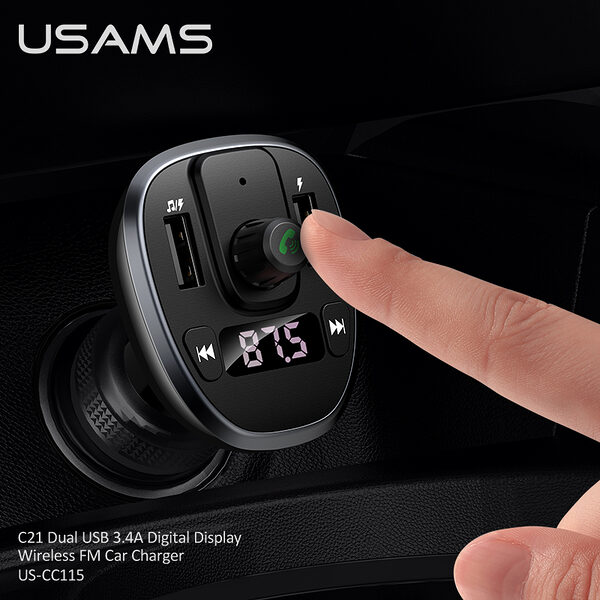 usams cc115 fm transmitter autokinitou kai fortistis c21 2 x ports usb a 3 4a bluetooth kai digital display 49 4